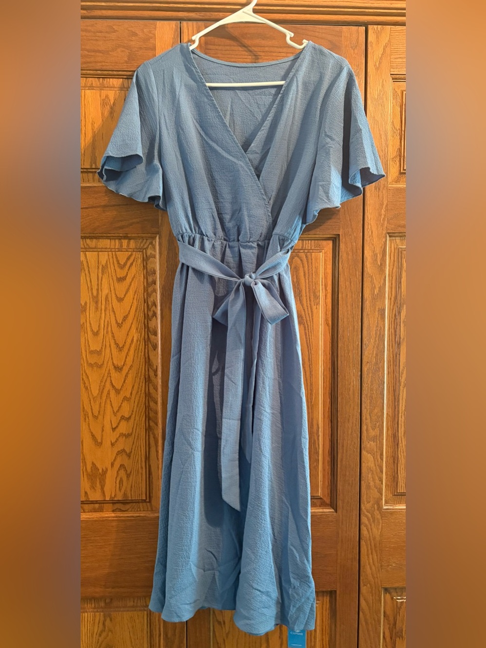Cupshe Light Blue Wrap Midi Dress with Tie Waist